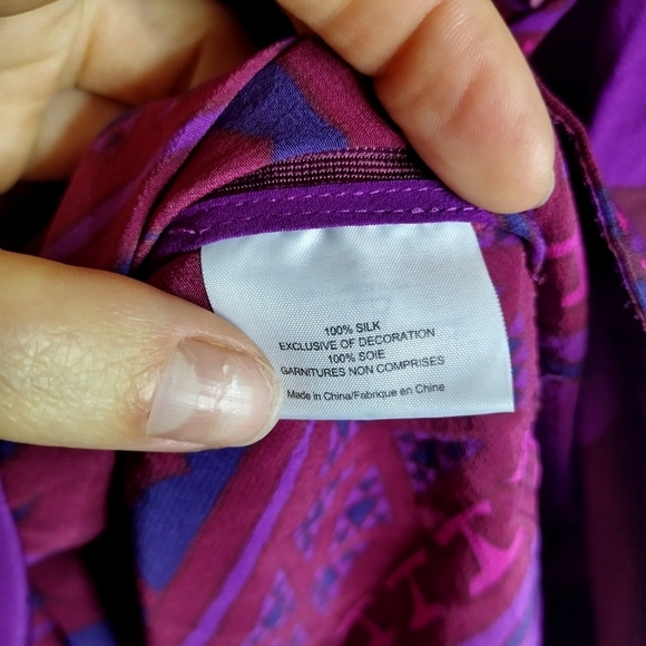 Tory Burch Silk Geometric Print Ruffle High V Neck 3/4 Tunic Blouse Top Sz 6 - Picture 8 of 12